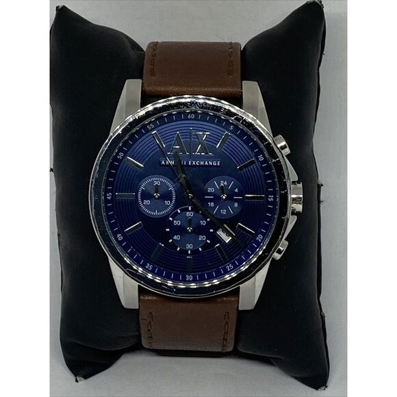 Armani Exchange AR-2501 Men's Brown Leather Analog Blue Dial Quartz Watch JK230 - Picture 1 of 12